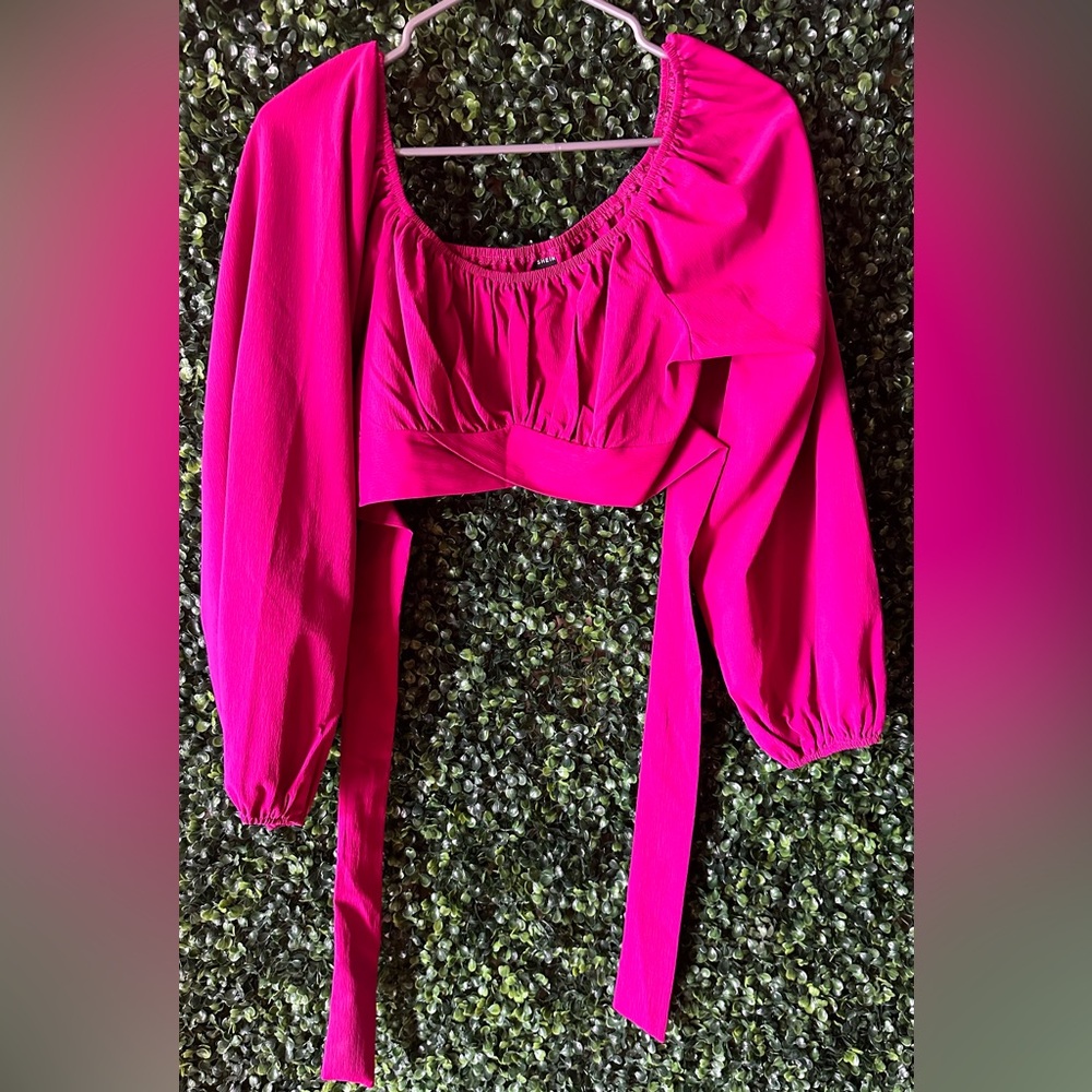 Magenta Off Shoulder Tie Back Crop Top